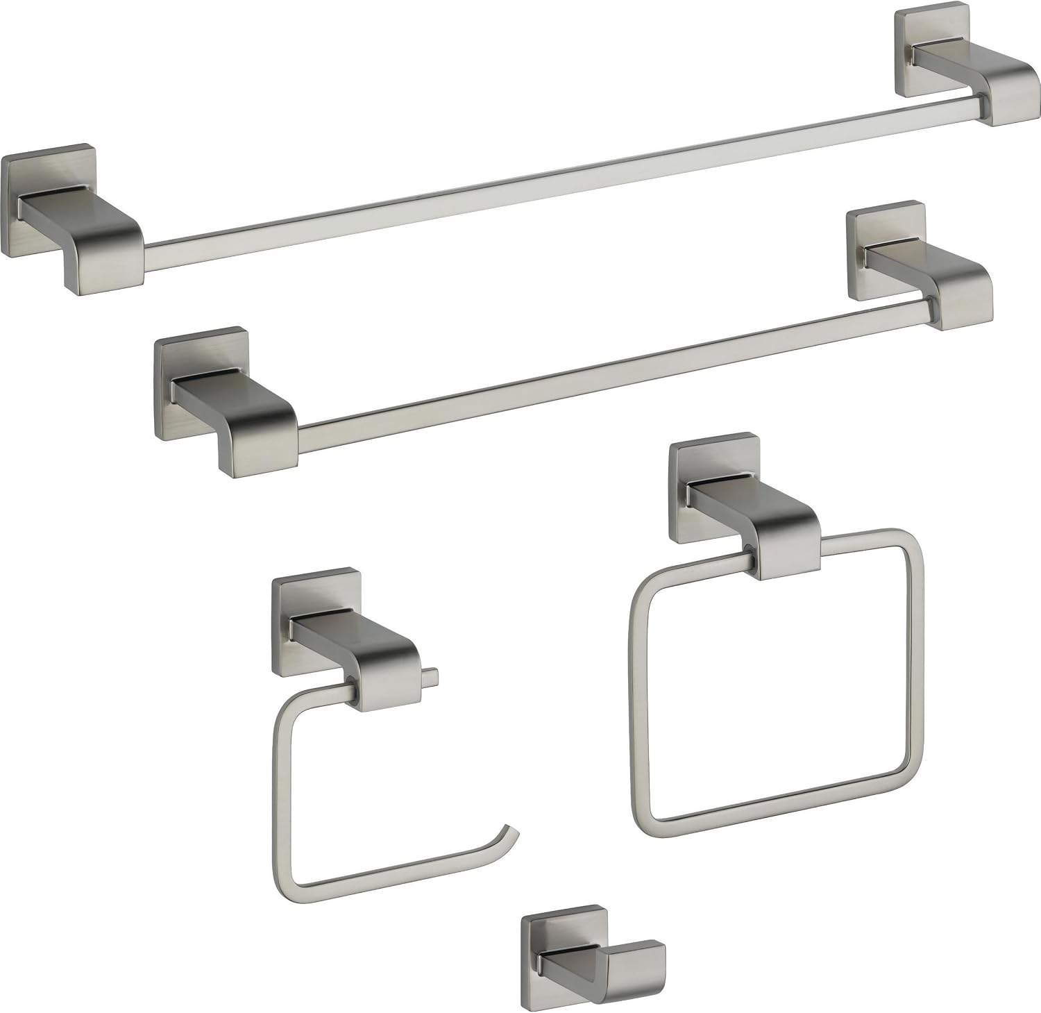Delta 77524-SS Ara 24-in Wall Mount Towel Bar Bath Hardware & 77546-SS Ara Wall Mount Square Closed Towel Ring Bath Hardware & 77535-SS Ara Single Towel Hook Bath Hardware Accessory
