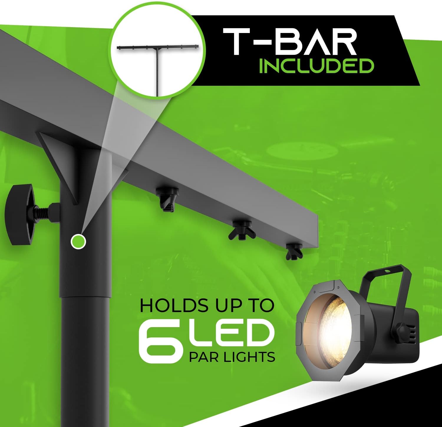 GEARit LED Light Stand With 5 Ft. T-Bar for 6 PAR Lights, Hand Crank, Heavy-Duty Tripod With Metal Joint, Pro-Grade Portable Design for DJ Lighting, Bands, Venues and Stages