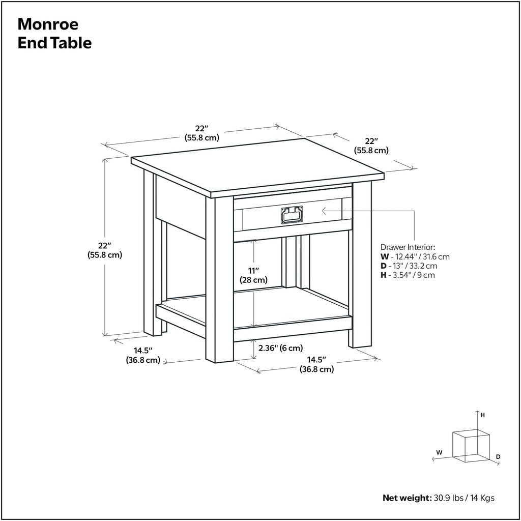 SIMPLIHOME Monroe End Table - 22 inch Wide Solid Acacia Wood Side Table in Distressed Charcoal Brown, Rustic Accent Table for Living Room or Bedroom with Drawer and Shelf