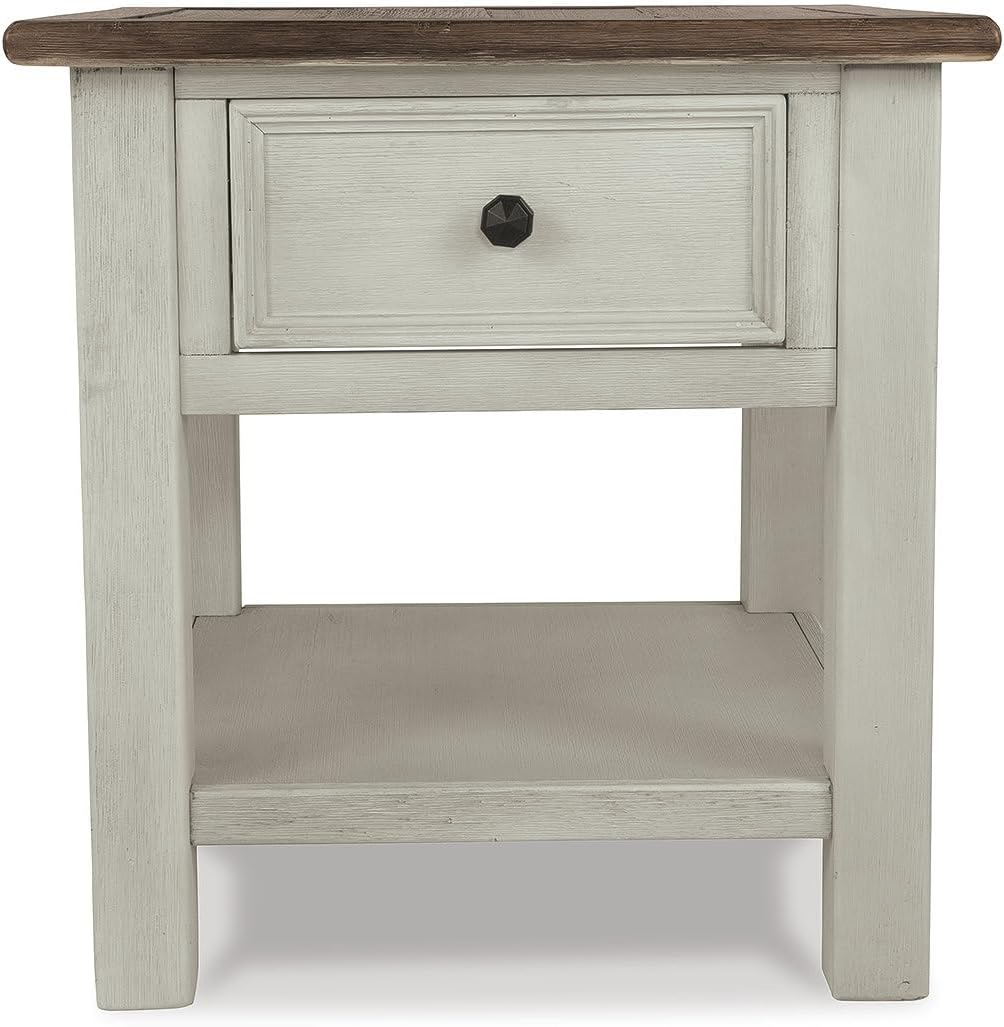 Signature Design by Ashley Bolanburg End Table for Living Room, Two-Tone Distressed Wood Side Table with Smooth-Gliding Drawer, Farmhouse Plank-Style Top, Ideal Night Stand Use, Antique White/Oak