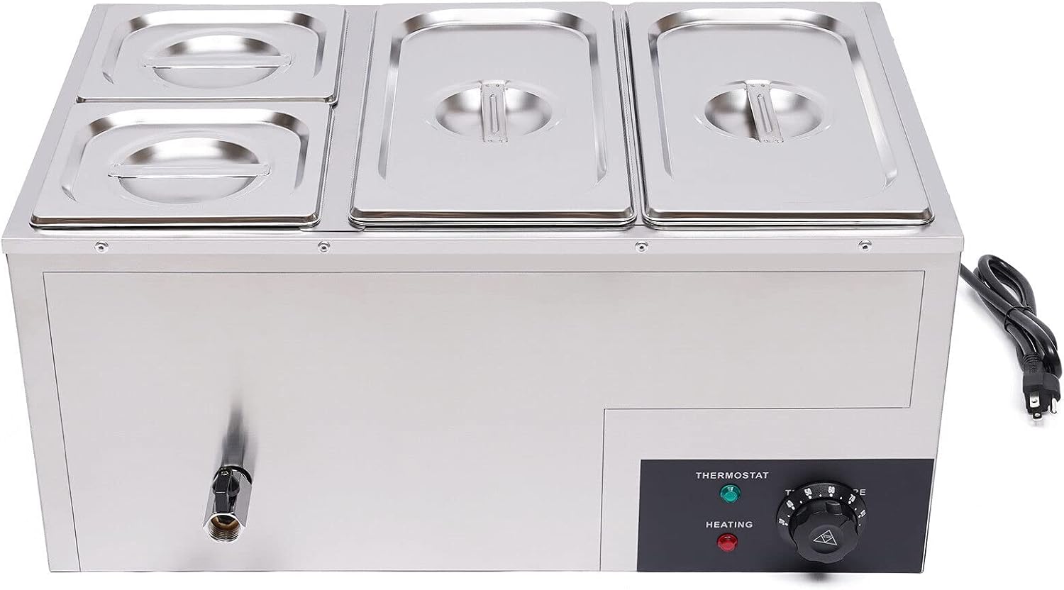 Bain Marie Buffet 4-Pan 850W Electric Steam Table Food Warmer with Lids - Stainless Steel Commercial 21.2Qt(20L) Capacity for Restaurants, Catering, Buffets
