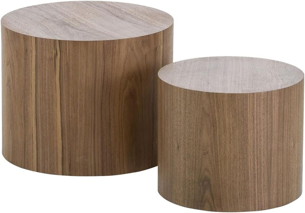 18.9' Round Nesting Coffee Table Set of 2,Wooden Circle Coffee and End Tables,Durable Accent Furniture,Modern Space-Saving Design for Small Living Rooms,Offices,No Assembling Needed (Walnut)