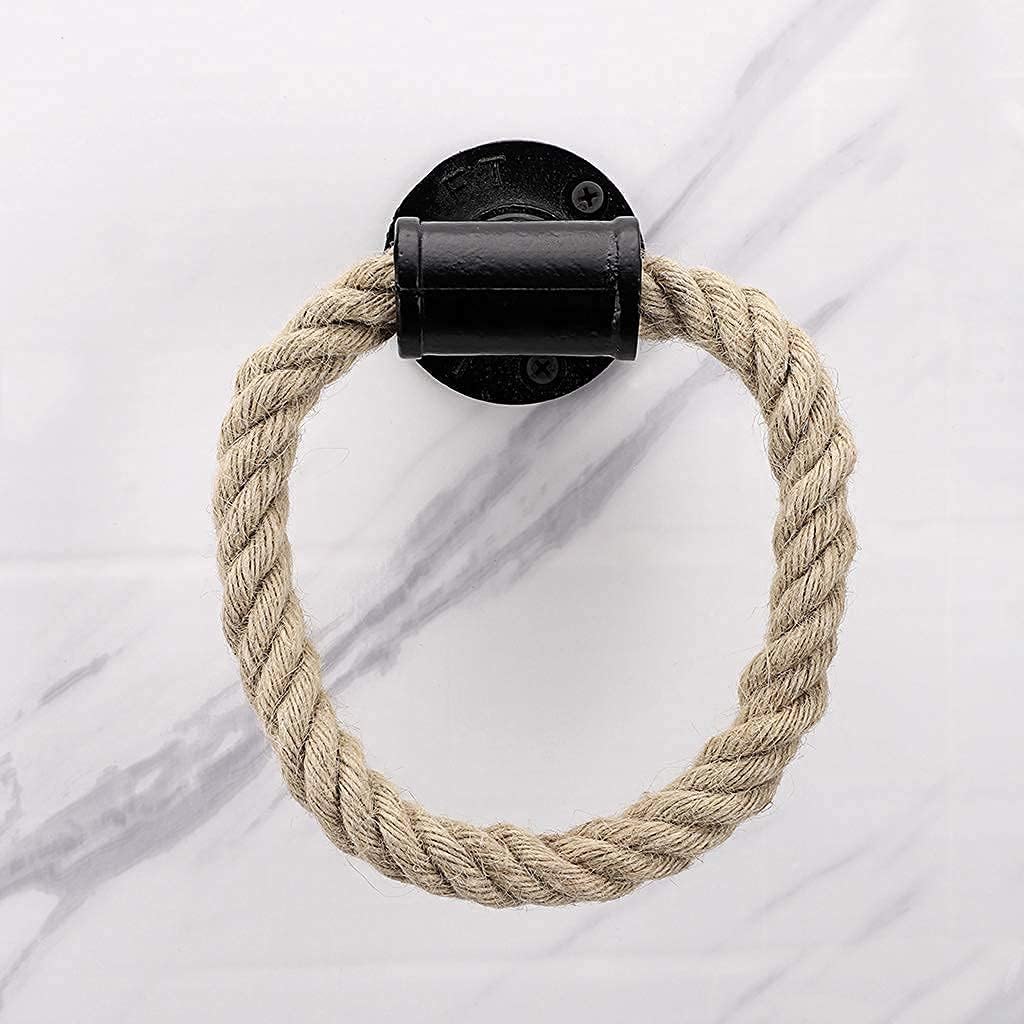 Nautical Industrial Pipe Towel Ring Holder Hanger - Wall Mounted Rustic Hand Towel Holder Bathroom Accessory