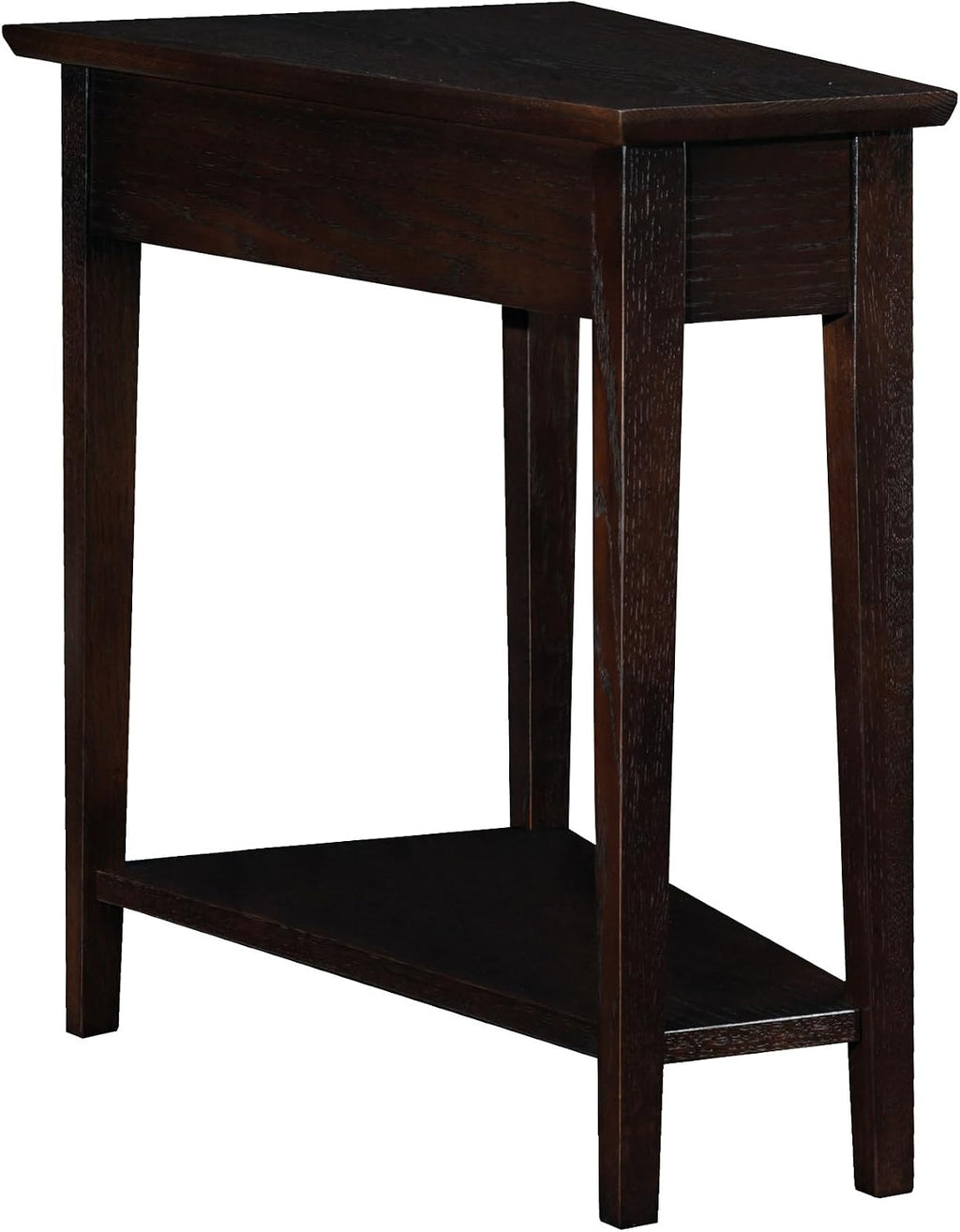 Leick Home Teegan End Table, Solid Wood, Wedge Shape, with Shelf, for Living Room and Small Spaces, Chocolate Oak, 10074-CH