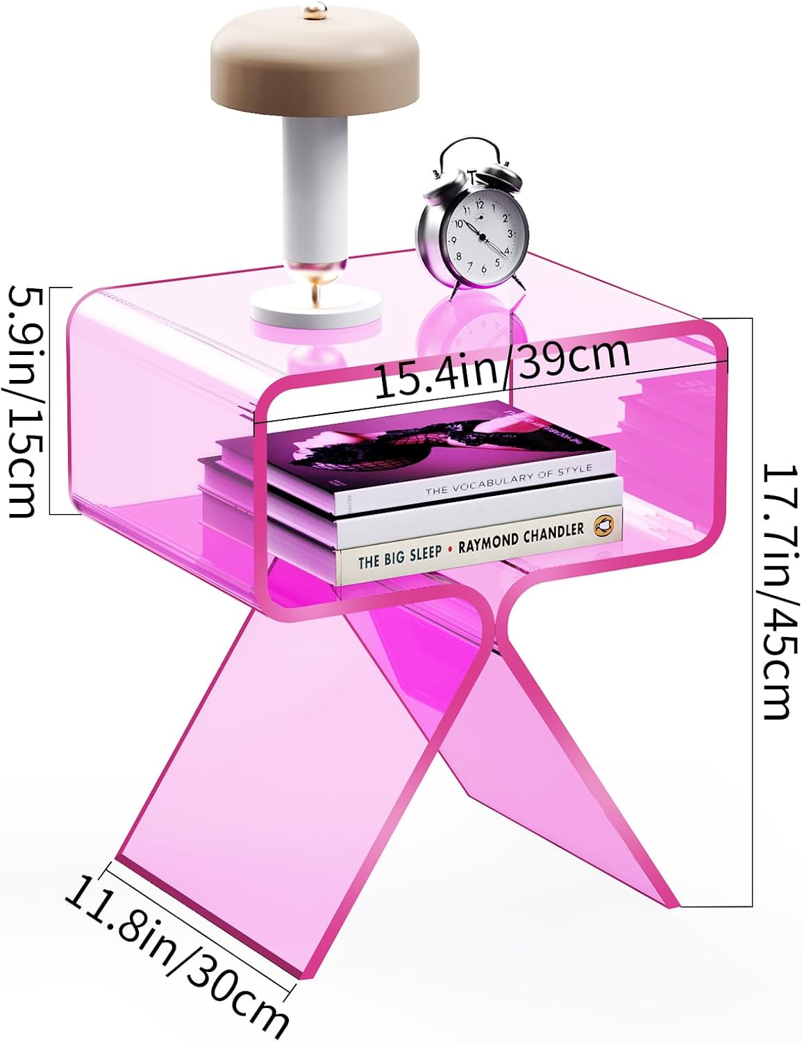 Acrylic Nightstand Side Table Modern Design Clear Home Decor Display End Table for Living Room (Pink)