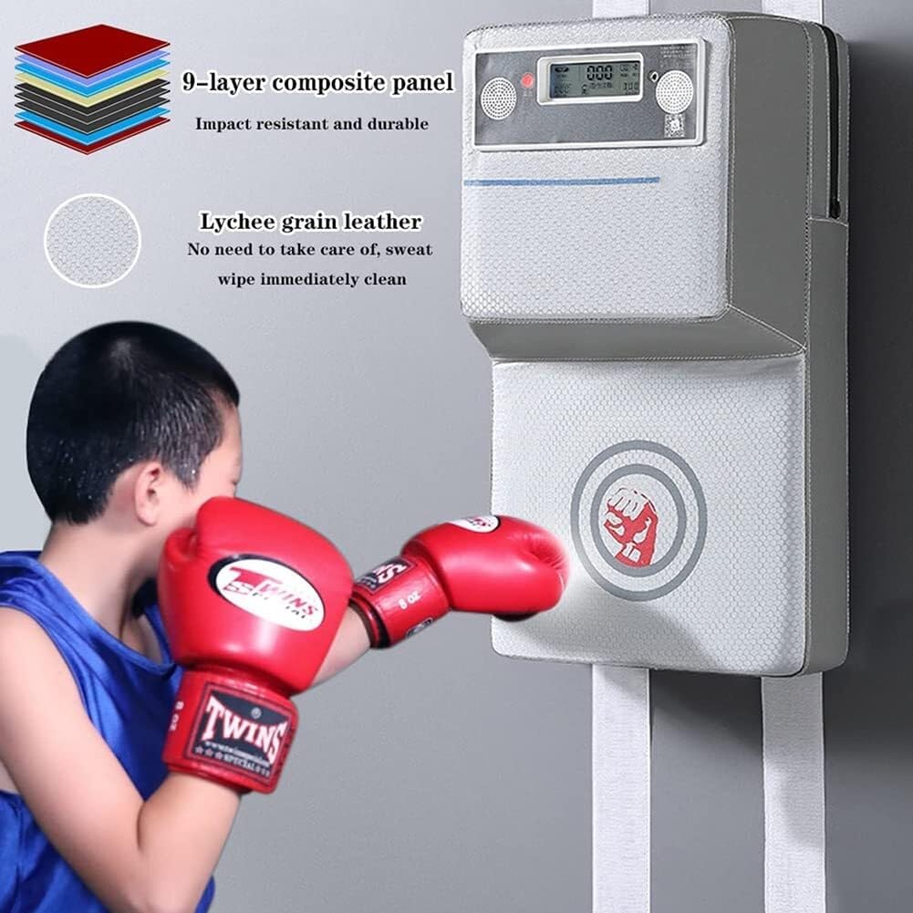 Wall Mounted Boxing Machine, Music Boxing Training Punching Target Striking Hitting Target Boxing Mat with Punch Force Tester (A)