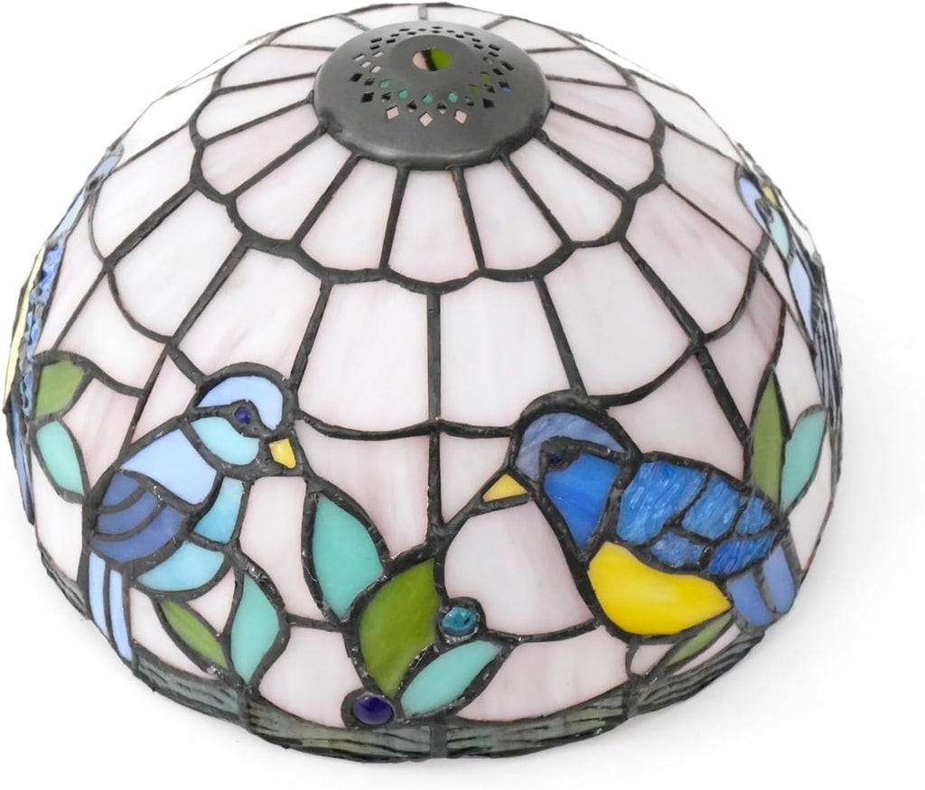 Tiffany Lamp Shade Replacement, 10 Inch Blue Birds Stained Glass Vintage Handmade Cute Decor Ceiling Light Shade for Table Lamp Pendant Light