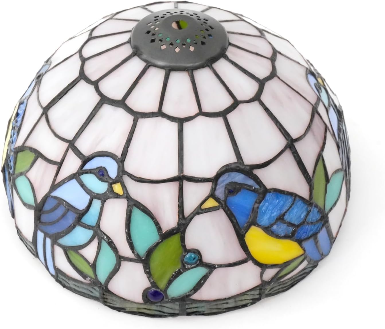 Tiffany Lamp Shade Replacement, 10 Inch Blue Birds Stained Glass Vintage Handmade Cute Decor Ceiling Light Shade for Table Lamp Pendant Light