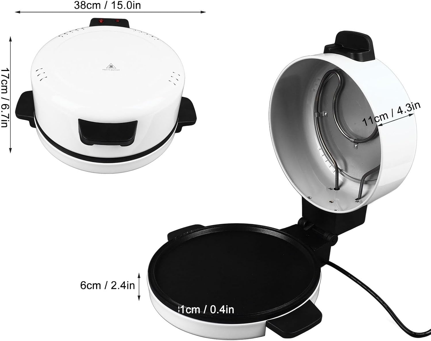 12 Inch Electric Pizza Oven, Portable Pita Bread Maker Machine 12 Inch Countertop Pizza Maker Bottom Anti Slip for Home Kitchen (US Plug 110V)