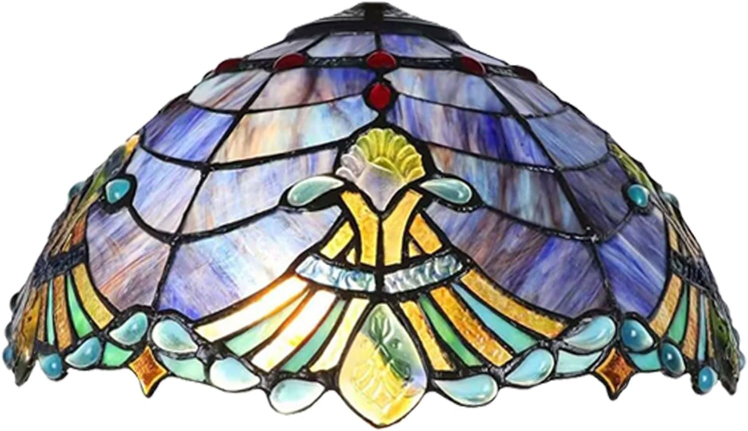 Tiffany Lamp Shade Replacement, Only 16-Inch Baroque Stained Glass Lampshades, Vintage Blue Glass Bead Light Cover Suitable for Table Lamp Floor Lamp Pendant Lamp Ceiling Lighting Home Decor