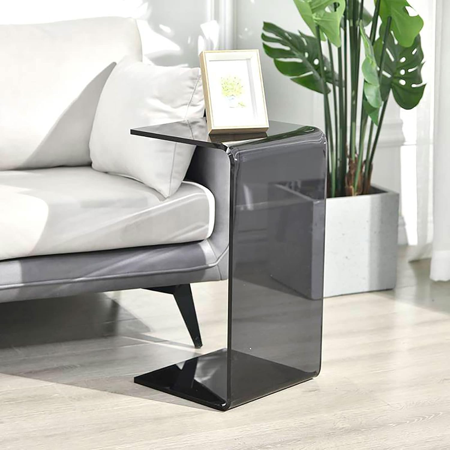 Acrylic C Table for Couch, 25.6 in Multipurpose C Shape Side Table Clear Acrylic Couch Table, Modern End Table Snack Laptop Holder, Slim Accent Sofa Side Table for Living Room Bedroom Patio