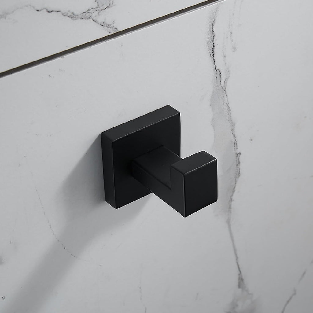 Kitchen and Bathroom Rack Black Towel Rod Bath Towel Hook Towel Rack, Square Black 4-Piece Set