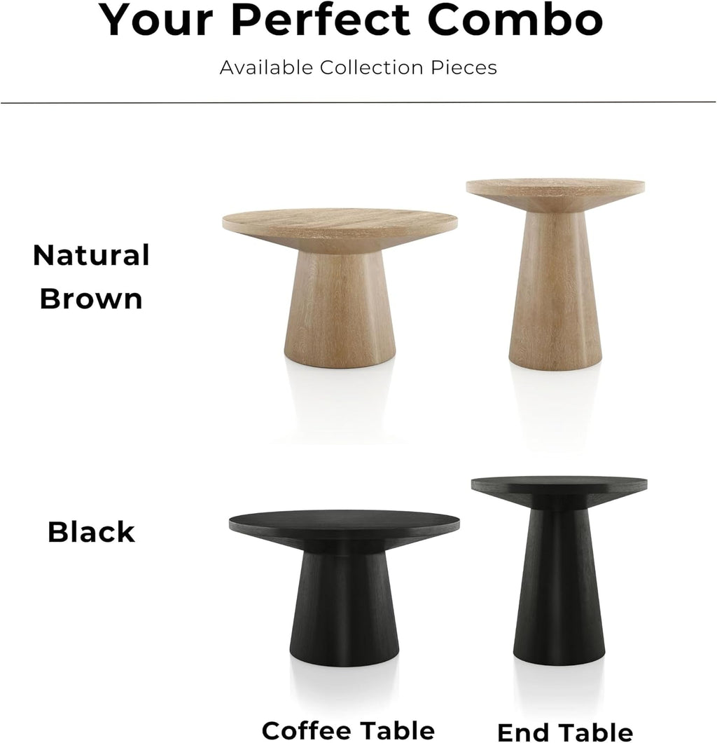 Furniture of America Crambel Modern Solid Wood 29-inch Round Coffee Table with Cone-Shaped Pedestal Base, Living Room Furniture for Small Space, Home Office, Oak