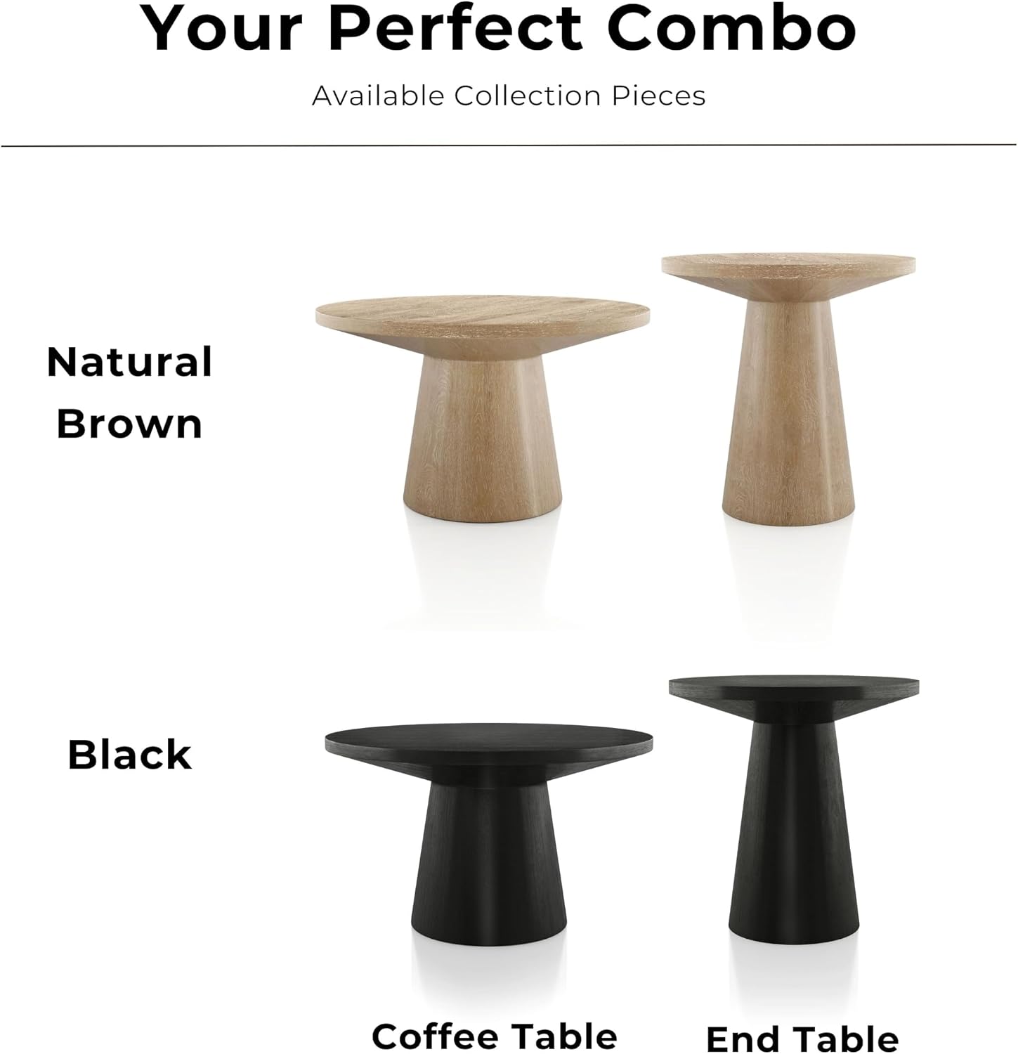 Furniture of America Crambel Modern Solid Wood 29-inch Round Coffee Table with Cone-Shaped Pedestal Base, Living Room Furniture for Small Space, Home Office, Oak