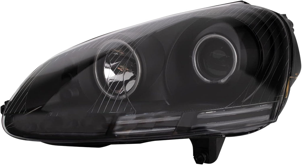 TRQ Performance Driver and Passenger Side Headlight Assembly Set Black Housing Compatible with 05-10 VW Jetta