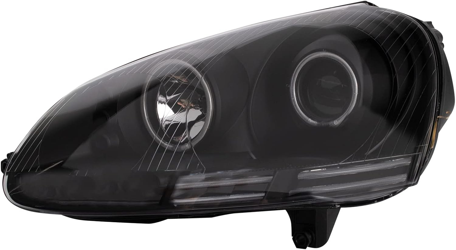 TRQ Performance Driver and Passenger Side Headlight Assembly Set Black Housing Compatible with 05-10 VW Jetta
