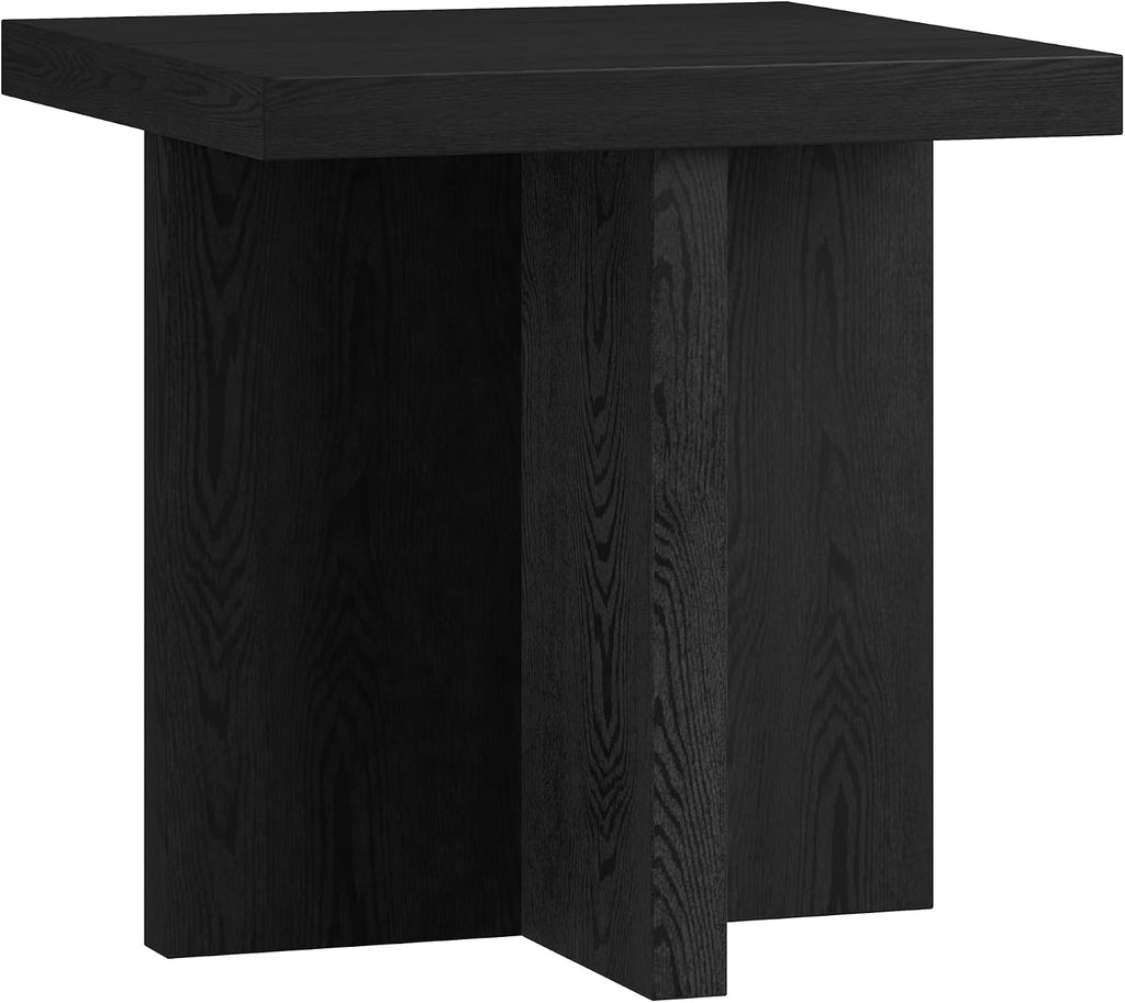 Henn&Hart 22' Scandinavian Square Wooden End Table, Side Table, Nightstand with X-Base for Living Room, Office, Family Room, or Bedroom, Natural Black
