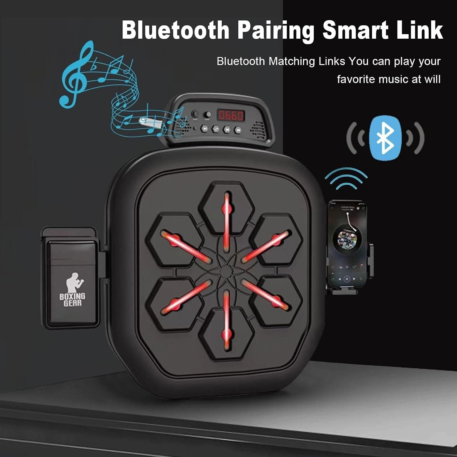 Music Boxing Machine,Can Connec Smart Music Boxing Machine Wall Mounted with 2 Pairs of Boxing Gloves