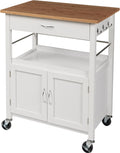 eHemco Kitchen Island Cart on Wheels with Drawer, Storage Cabinet, Shelf and Natural Bamboo Top Butcher Block, White Base | Drawer, Storage Cabinet, Shelf, Butcher Block