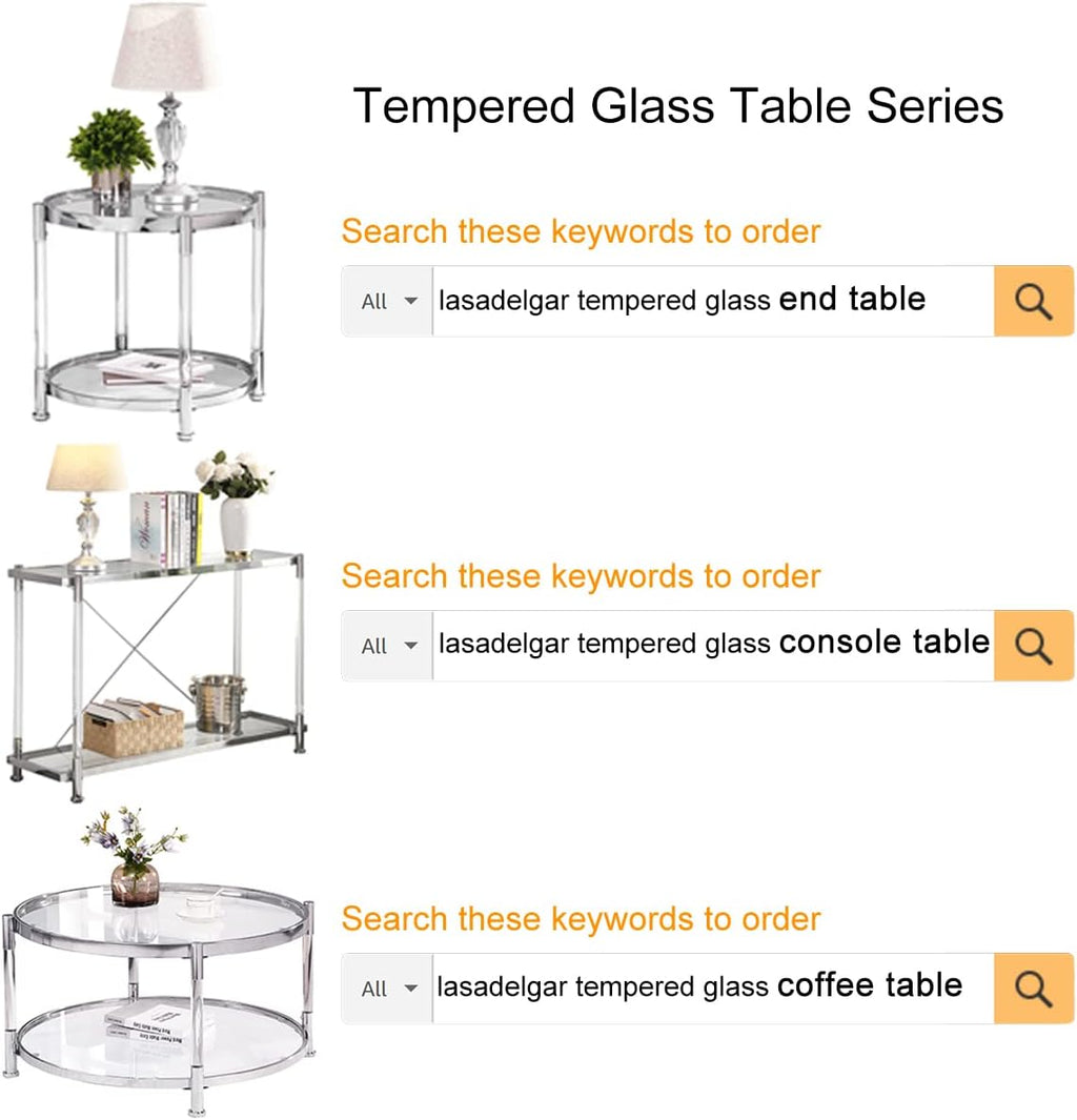 32' Tempered Glass Round Coffee Table Modern Chrome Frame Acrylic Legs Circle Living Room Center Tables