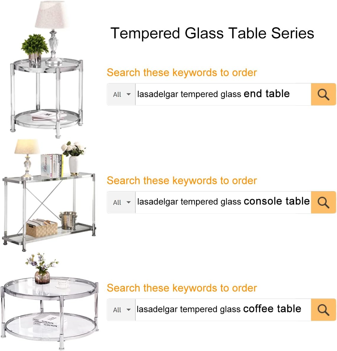 32' Tempered Glass Round Coffee Table Modern Chrome Frame Acrylic Legs Circle Living Room Center Tables