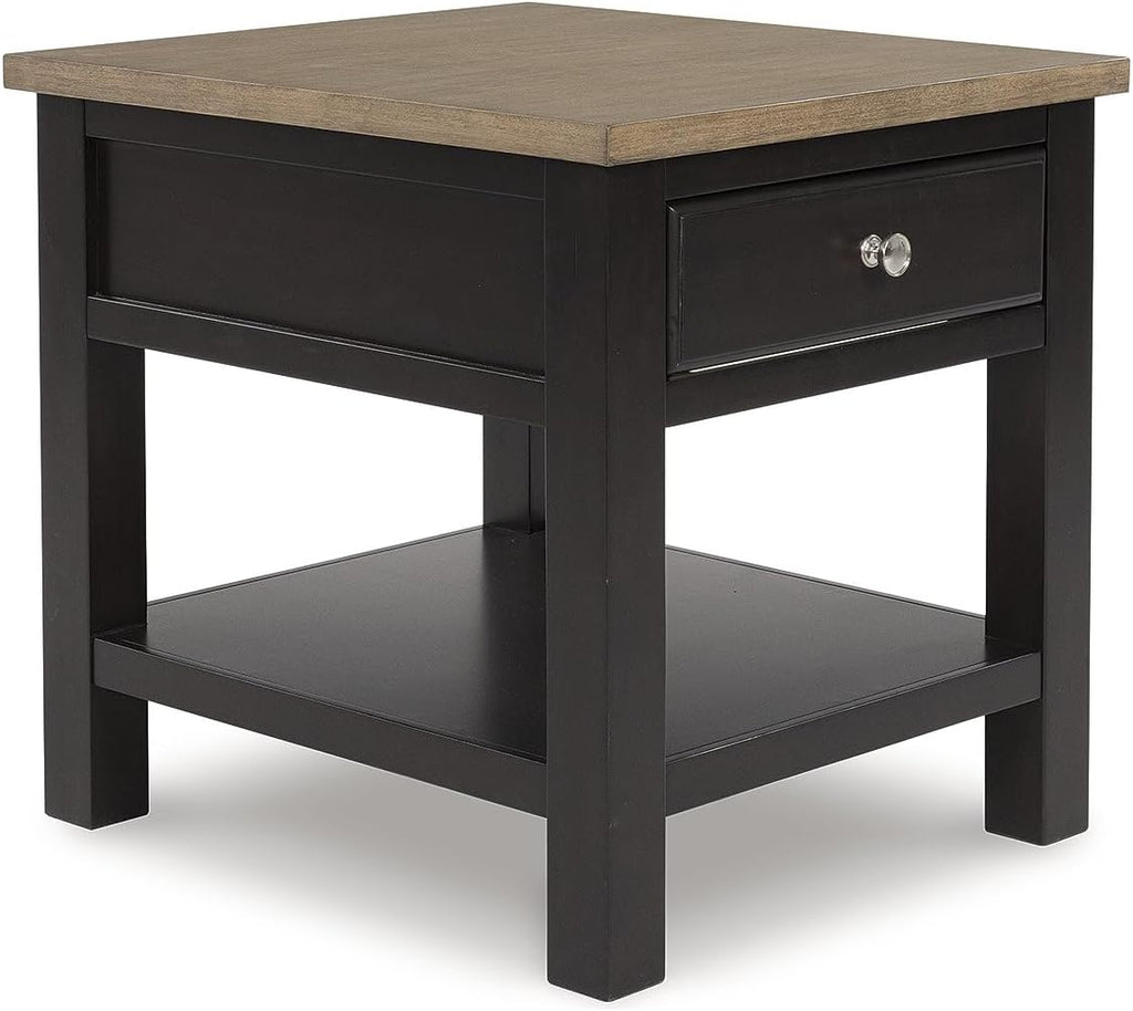 Signature Design by Ashley Drazmine Casual End Table with 1 Lower Shelf, Light Brown & Black