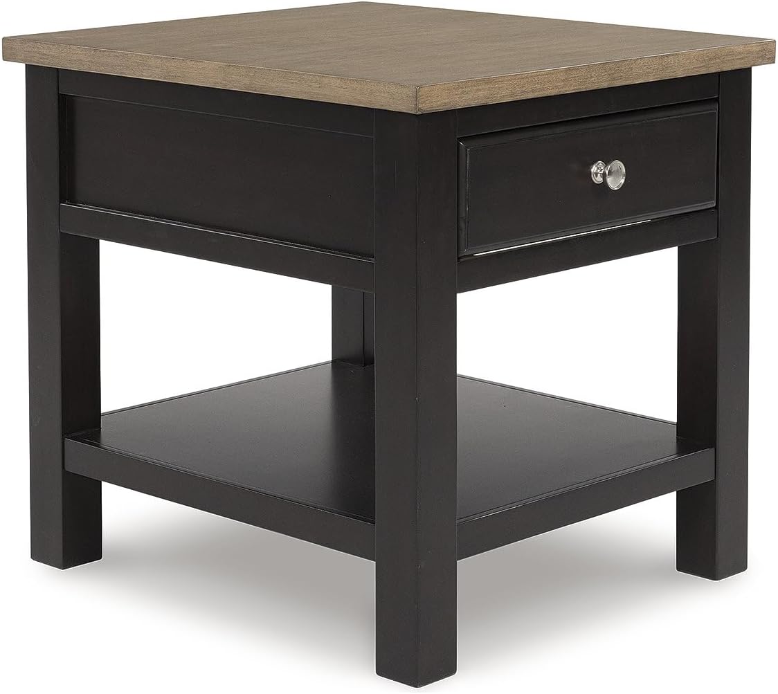 Signature Design by Ashley Drazmine Casual End Table with 1 Lower Shelf, Light Brown & Black