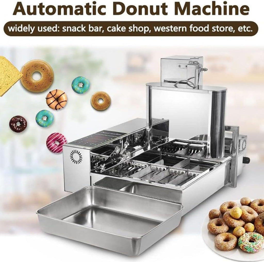 Commercial 2000W Mini Donut Maker - 6 Rows, Digital Auto Flip, Adjustable Thickness, Intelligent Control Panel, Professional Frying Machine for Perfects Donuts