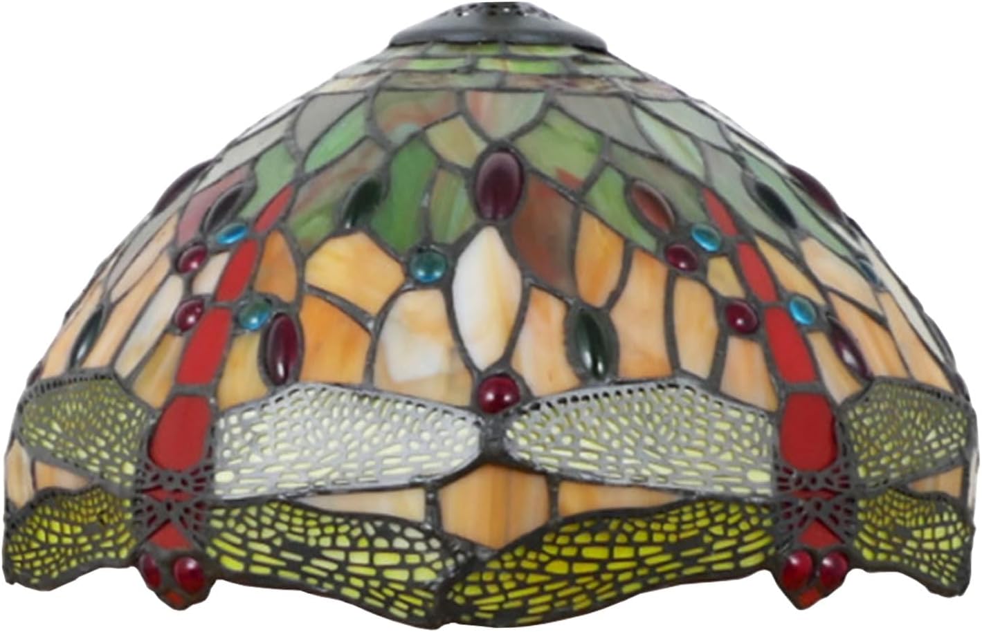12 Inch Dragonfly Stained Glass Lamp Shade, Tiffany Style Lampshades Replacement, Handmade Vintage Lamp Cover Accessories Only for Table lamp Pendant Light Ceiling Fixture,Red