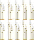 42.5in Gold Candle Holders for Table Centerpiece Candelabra Candlestick Holders Decor Wedding Centerpiece Table Decorations 5 arm Candle Holder Set of 10 Acrylic lampshade Fit 0.9' LED Candle