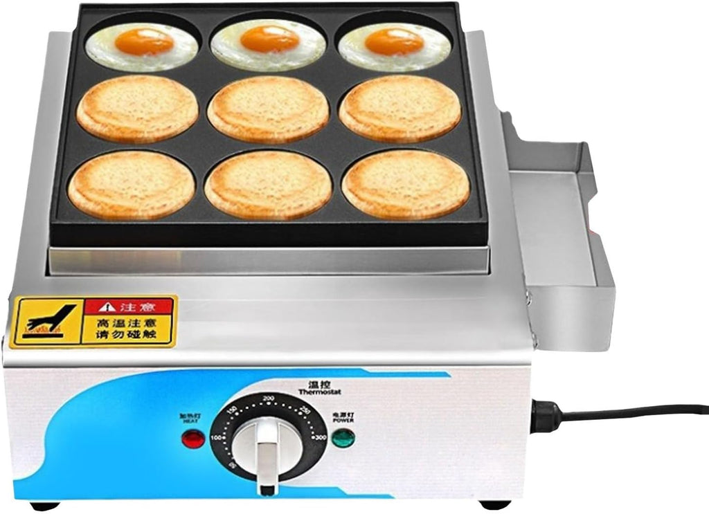 Commercial Electric Heating Red Bean Cake Machine, 9 Holes Egg Pancake Frying Pan, 50-300℃ Safe Temperature Control Rapid Heating, Red Bean Cake Machine