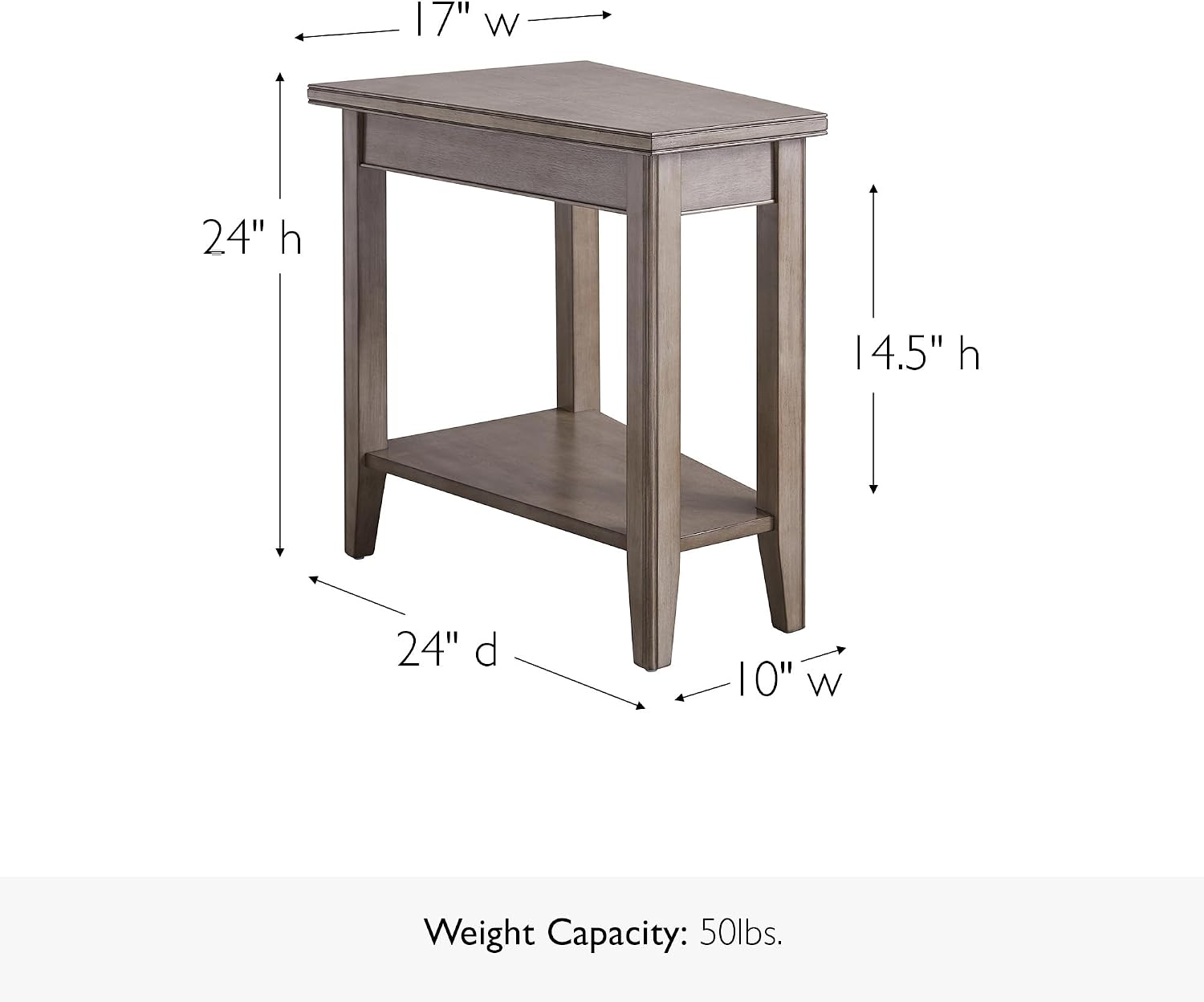 Leick Home Laurent End Table, Solid Wood, Wedge Shape, with Shelf, for Living Room and Small Spaces, Gray, 10502-GR