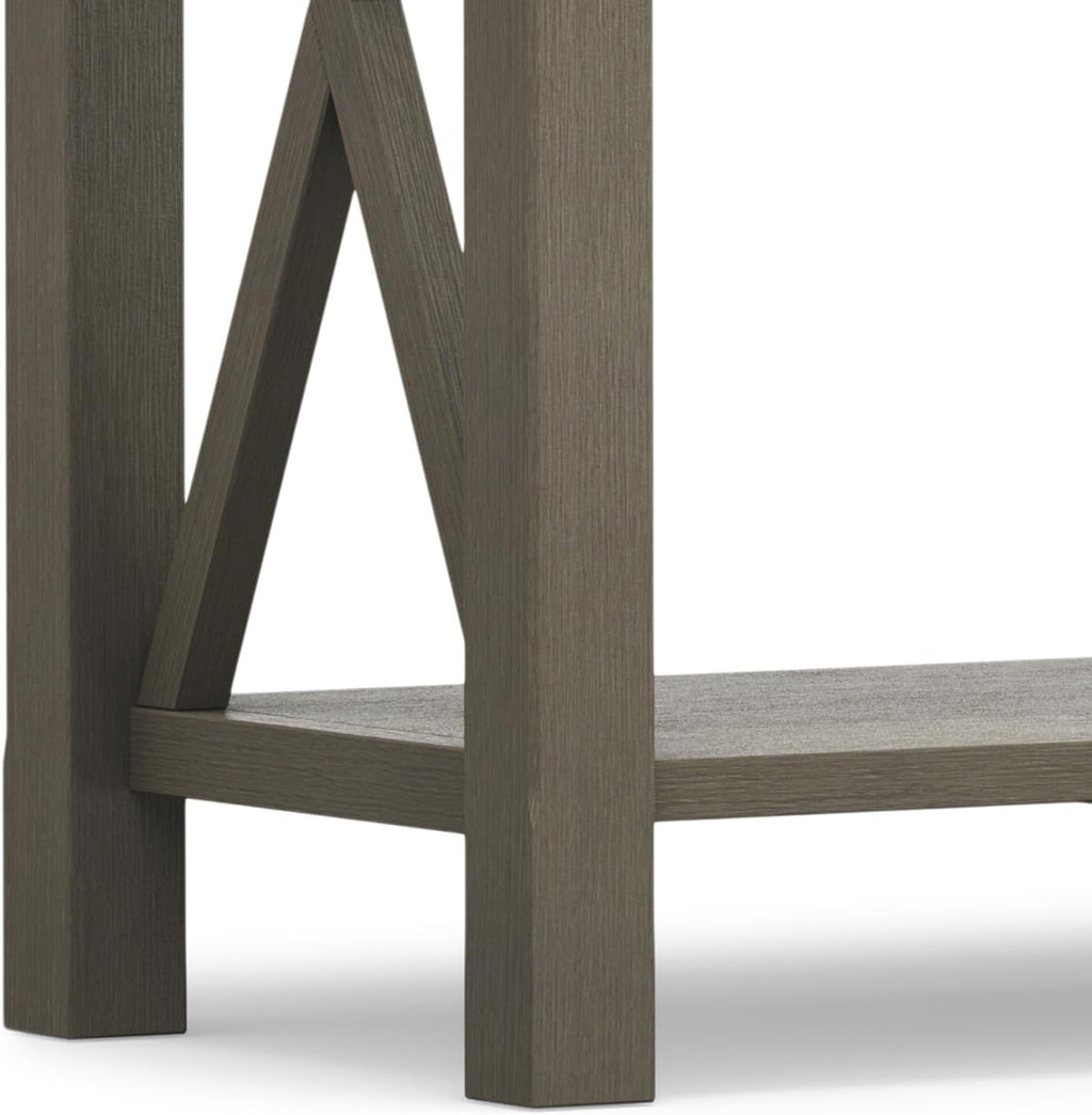 SIMPLIHOME Kitchener Console Table - 47 Inch Wide Solid Wood Sofa Table in Farmhouse Grey, Contemporary Storage Table for Entryway or Living Room with 2 Drawers, Bottom Shelf, and X-Design Side Panels