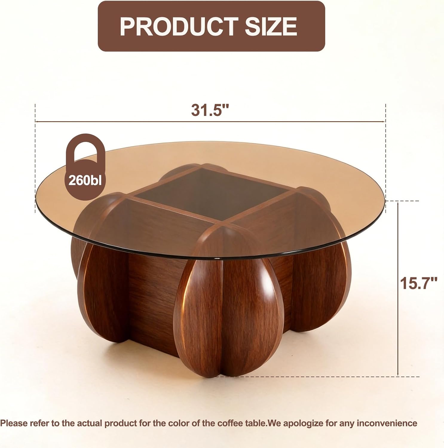 Modern Round Coffee Table with Solid Wood Legs,31.5'' Glass Coffee Tables for Living Room Rustic Circle Center Cocktail Table with Tempered Glass-Top,for Small Spaces, Unique | Modern
