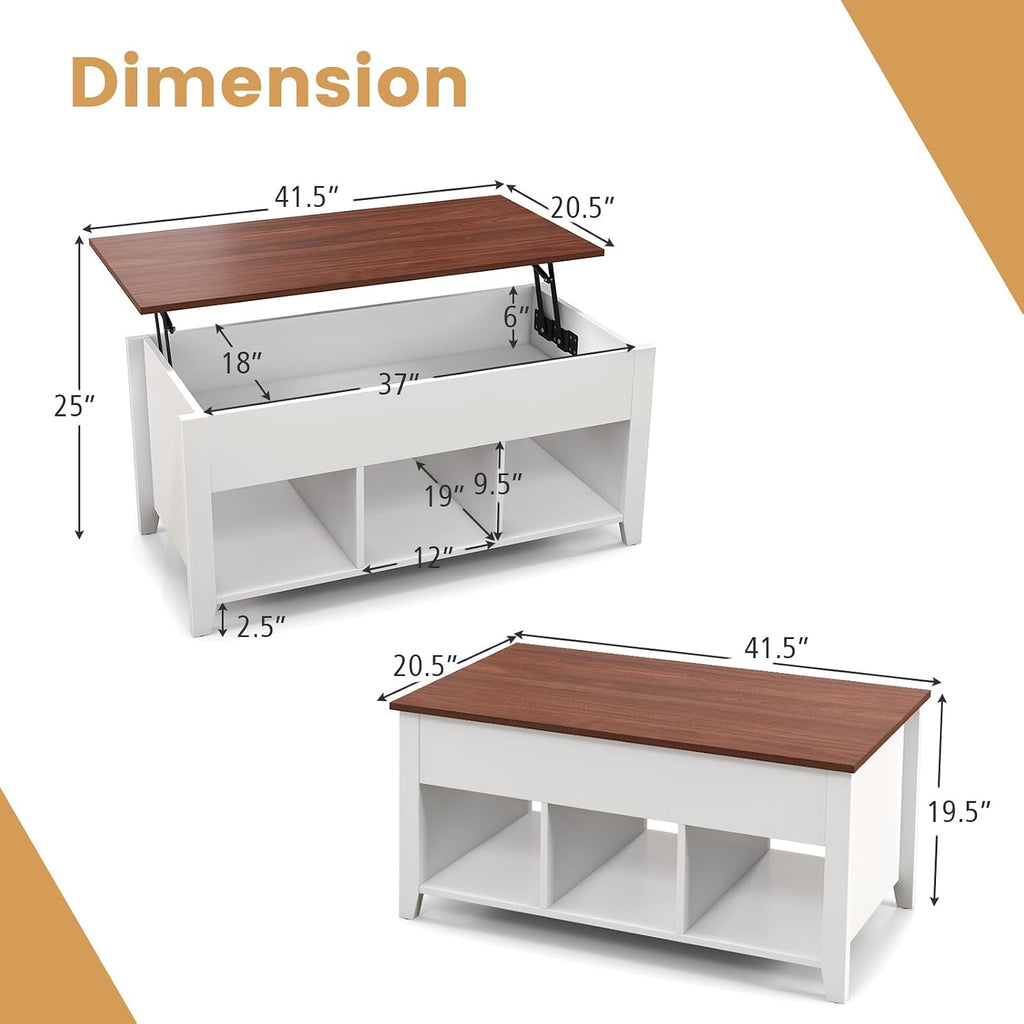 Giantex Lift Top Coffee Table - Rectangular Wooden Table w/Hidden Compartment & Open Storage Shelves, Multifunctional Modern Flip Top Center Table for Living Room, Reception Room, Office (White)