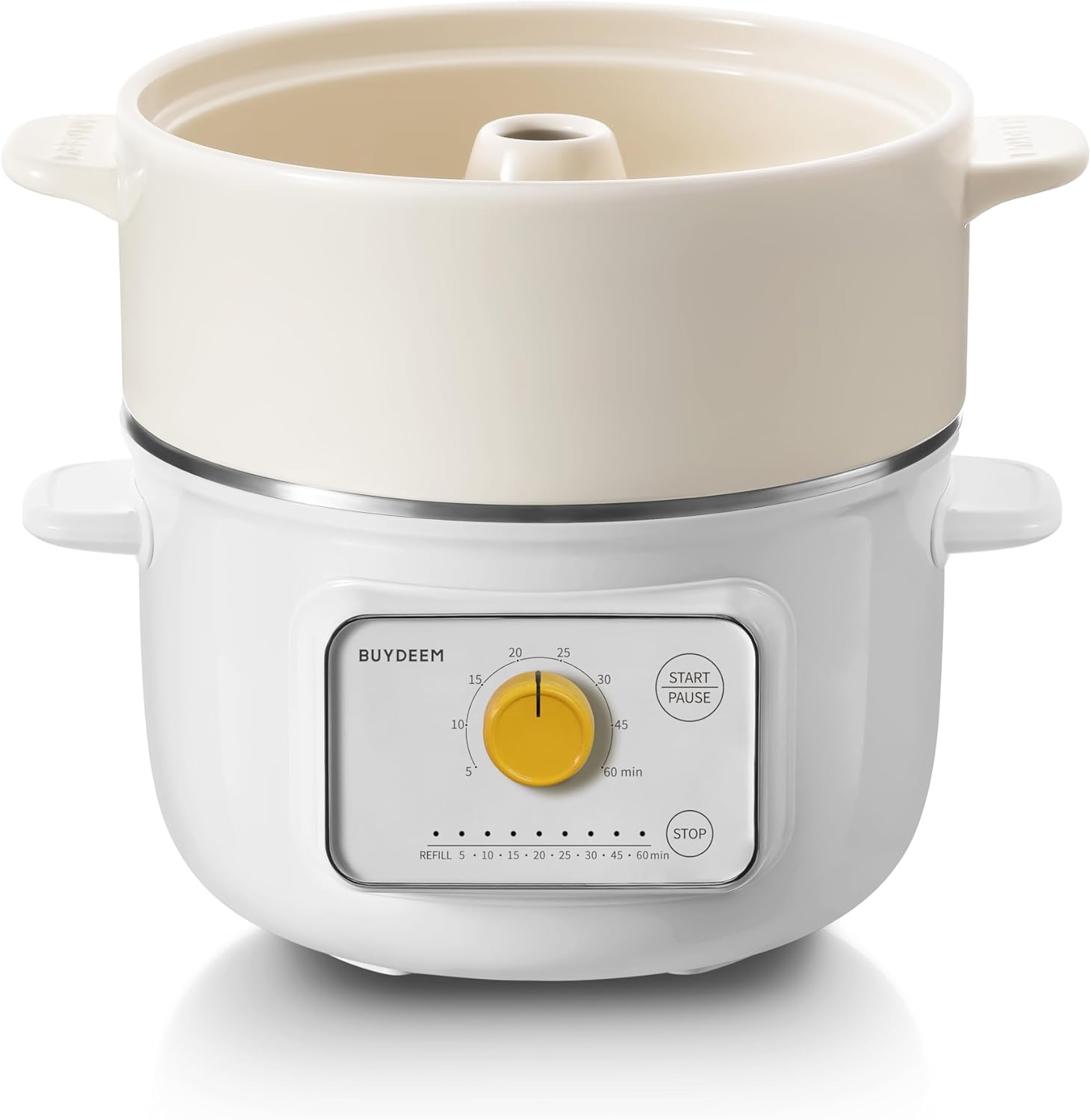 BUYDEEM G32 Food Steamer Arctic White 1.6QT with A513 Ceramic Steam Pot 1.5L