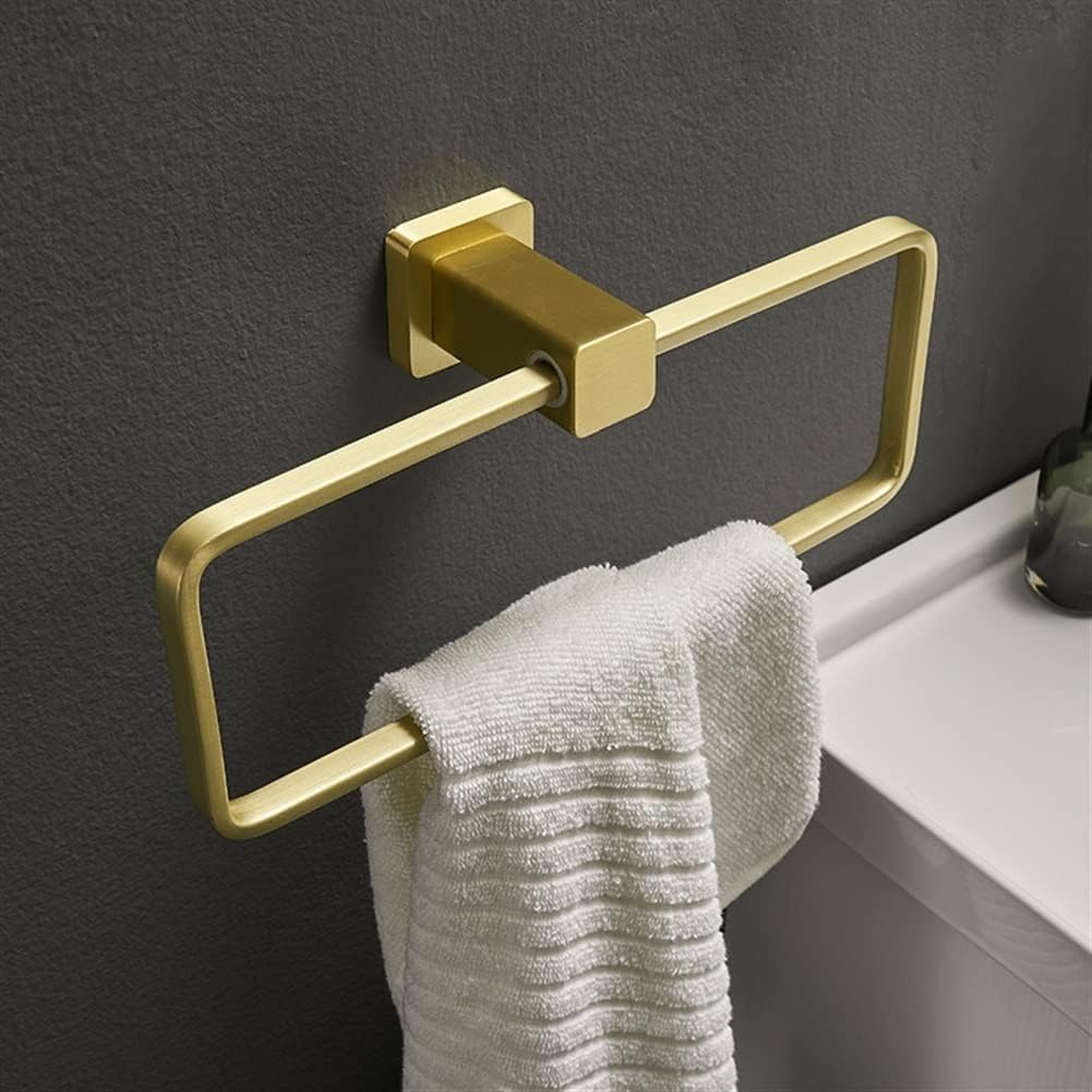 Bathroom Bath Towel Holder, Hand Towel Ring, Nordic Style Brushed Gold Towel Ring, Towel Rack, Towel Hanging, Wall Mounted Square Towel Bar