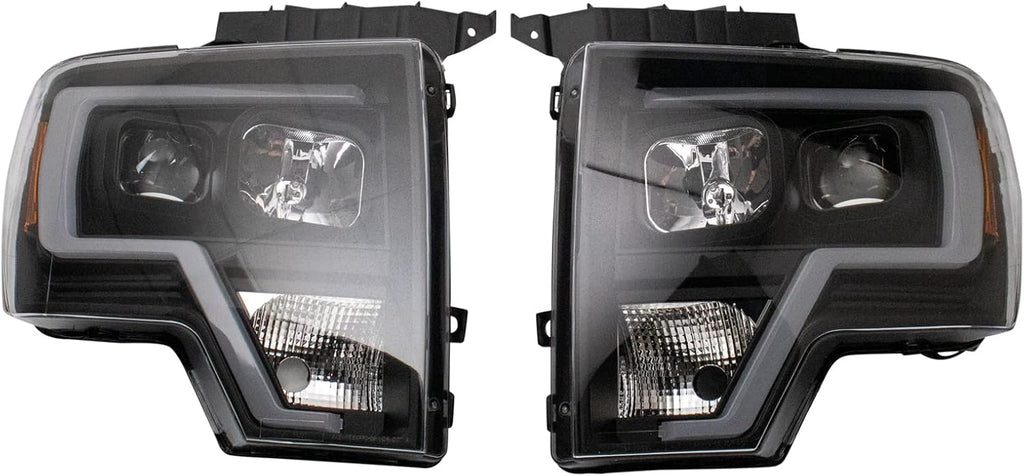 TRQ Performance Driver and Passenger Side Headlight Assembly Set Black Housing Compatible with 09-14 Ford F-150