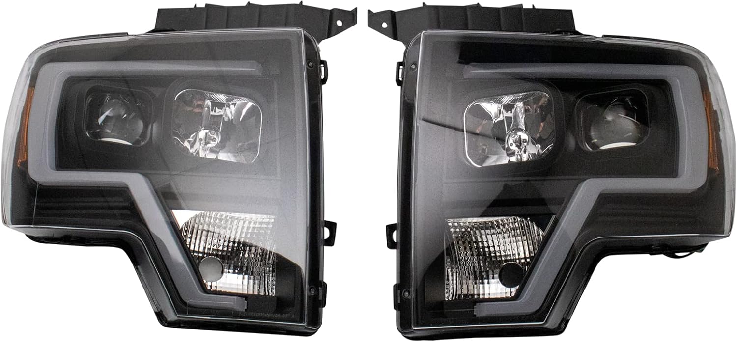 TRQ Performance Driver and Passenger Side Headlight Assembly Set Black Housing Compatible with 09-14 Ford F-150