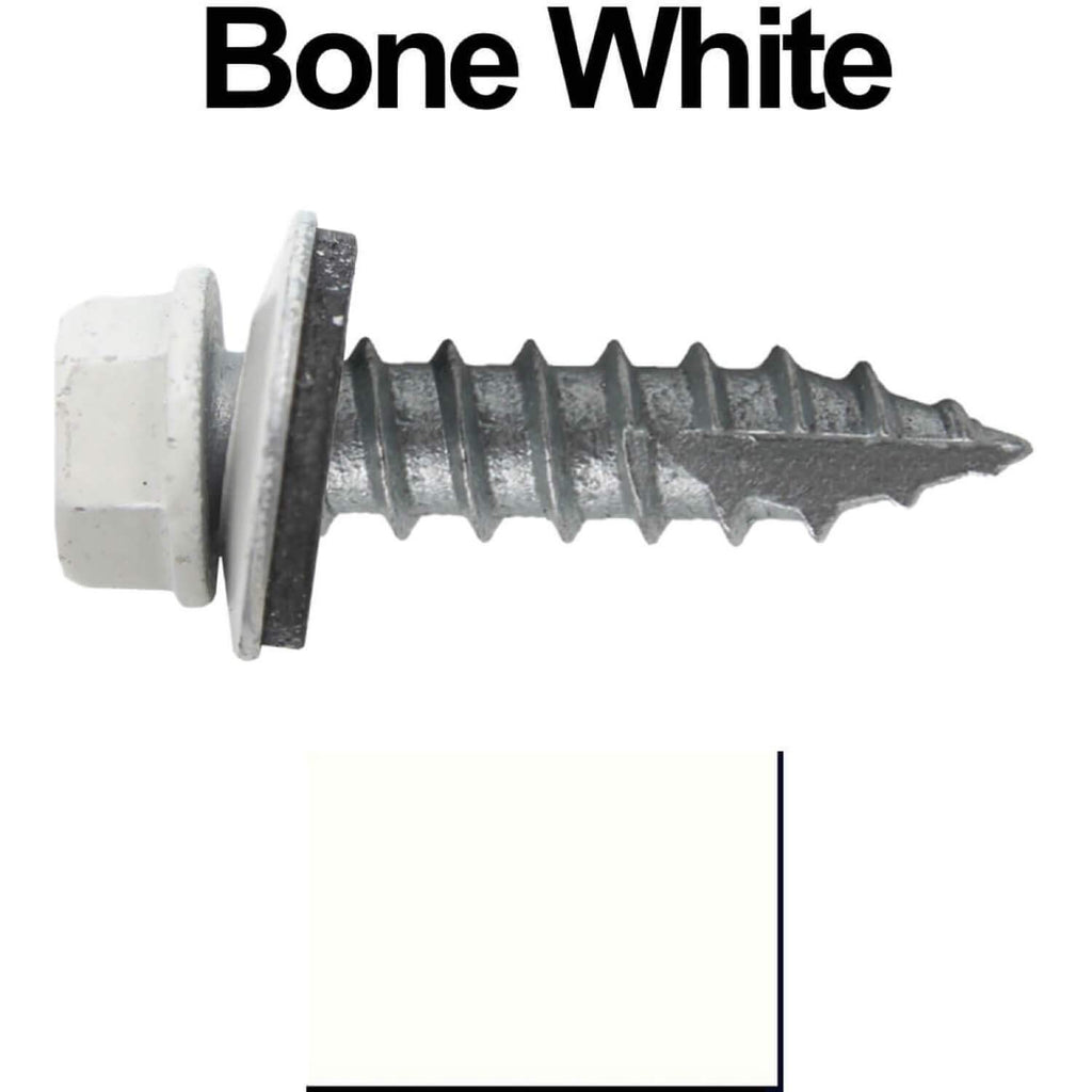 #14 Metal Roofing Screws: (1000) Screws x 1' Bone White Hex Head Sheet Metal Roof Screw. Self Starting/Tapping Metal to woodsheet Metal Screws with EPDM Washer. for Corrugated Roofing