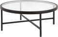 Henn&Hart 36' Wide Round Coffee Table with Glass Top in Blackened Bronze, Modern coffee tables for living room, studio apartment essentials