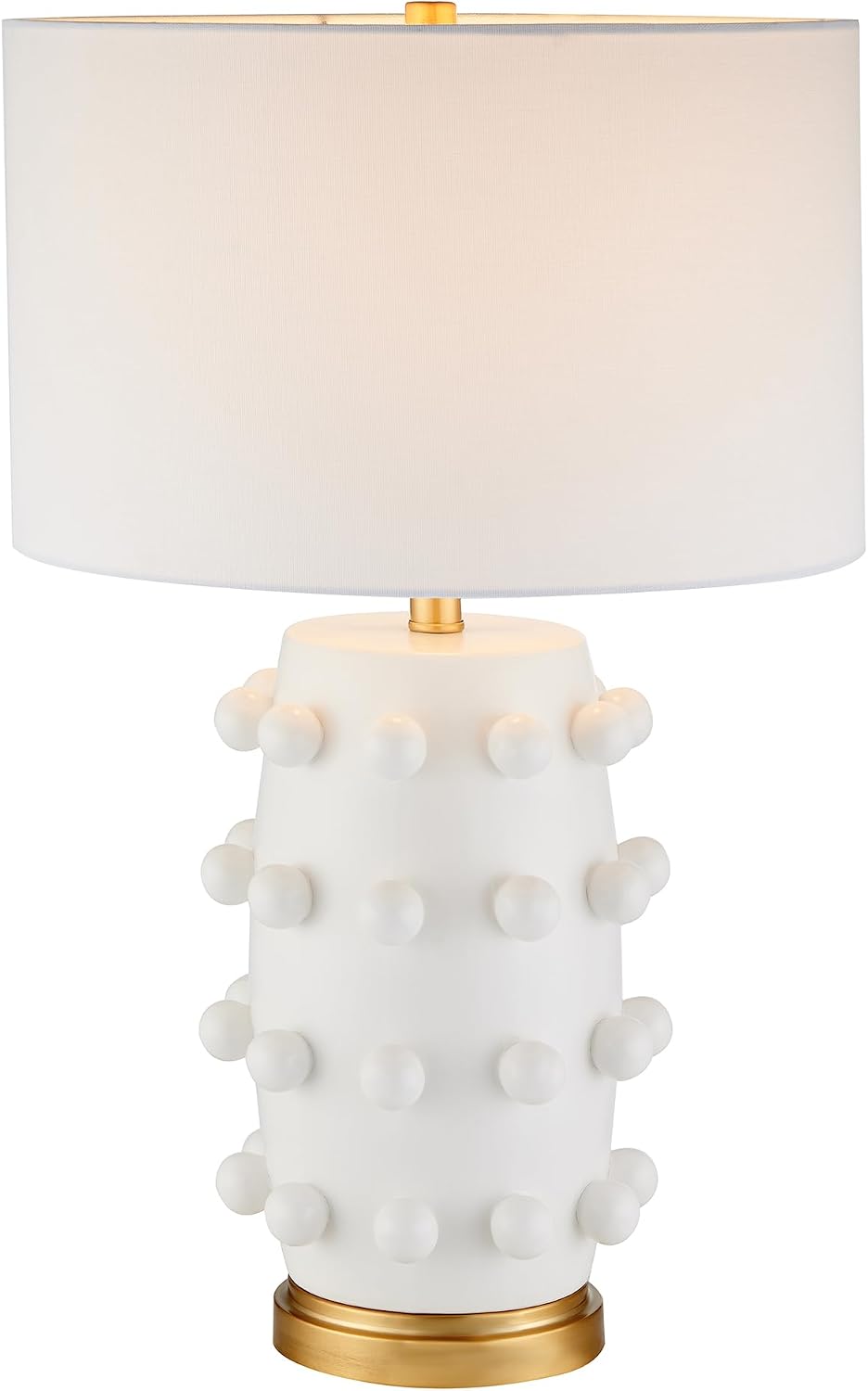 Henn&Hart 25.5'' Modern 1-Light Ceramic Table Lamp with Spherical Orbs on Lamp Body with White Fabric Drum Shade for Living Room, Bedroom, or Office, Matte White