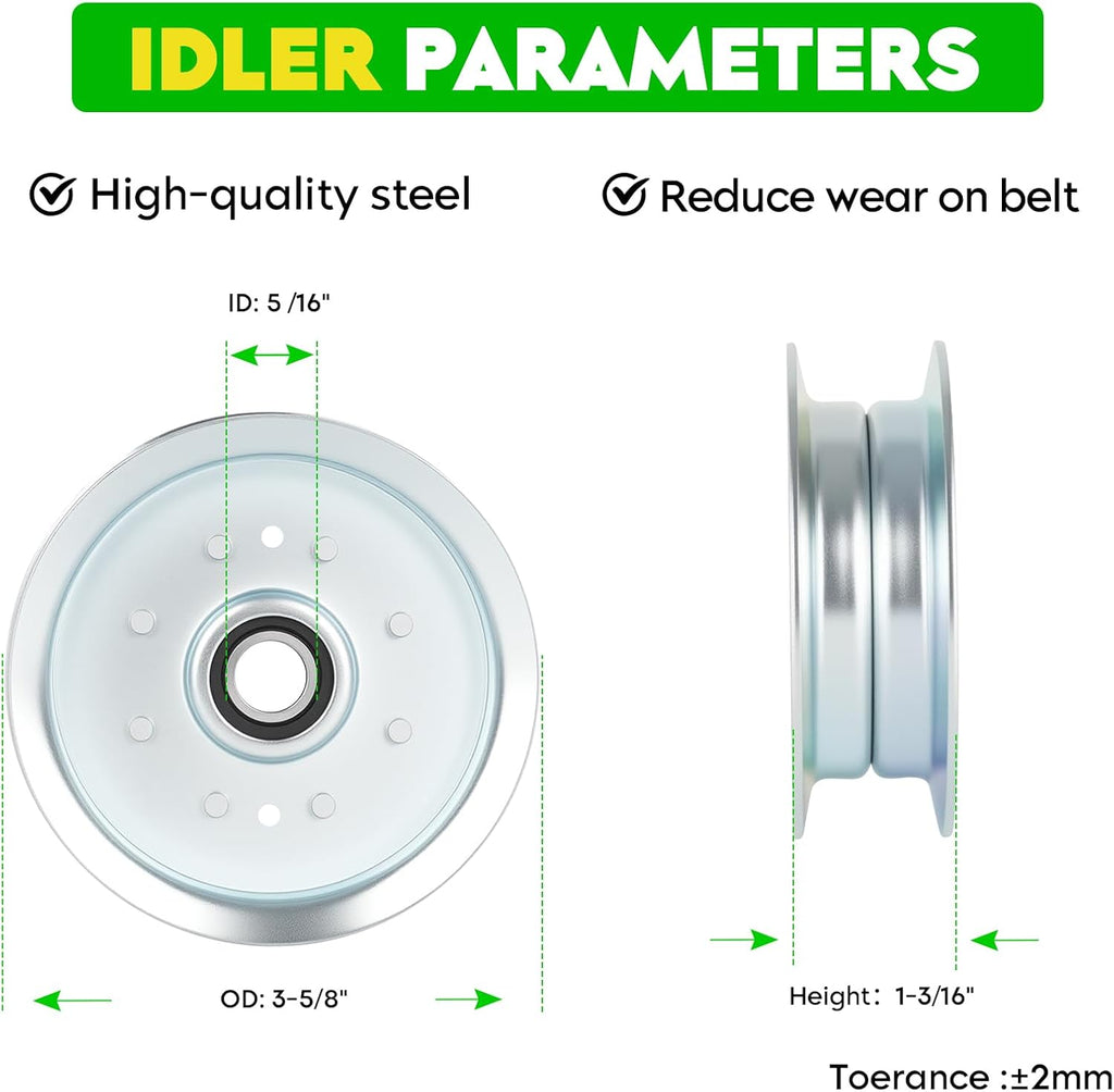 48' Deck Spindle Rebuild Kit for John Deere D140 D155 LA130 LA145, Include 3 Spindles GY20454 GY20867, 3 Blades AM141035, 1 Idler GY20110 GY20629, 2 Idlers GY20067 GY22172, 1 141' Belt GX20571