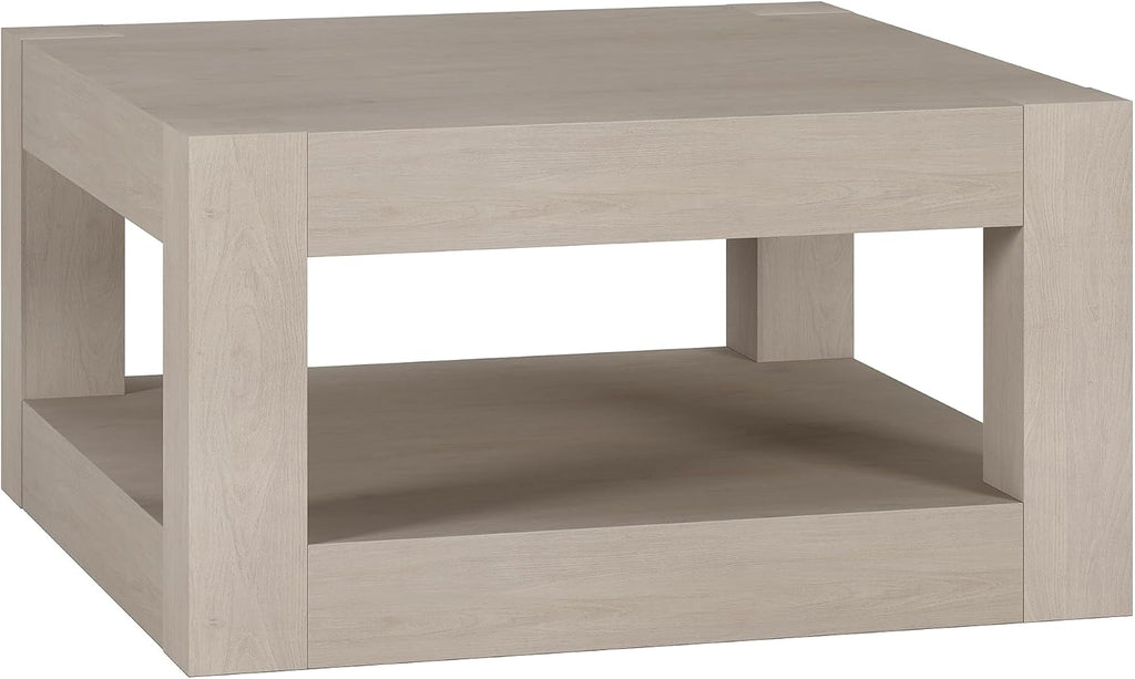 Henn&Hart 32' Wide Square Coffee Table in Beech White, for Home, Living Room, Bedroom, Entertainment Room, Office