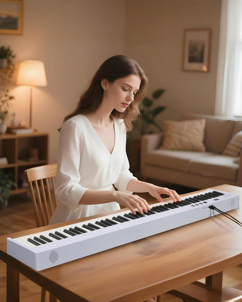 AiJoy 88-Key Piano Keyboard with Semi-Weighted Keys Portable Folding Piano, 128 Tones, Speakers, USB-MIDI, Carry-Bag, Sustain Pedal, Stand Electric Keyboard Piano for Beginners, White