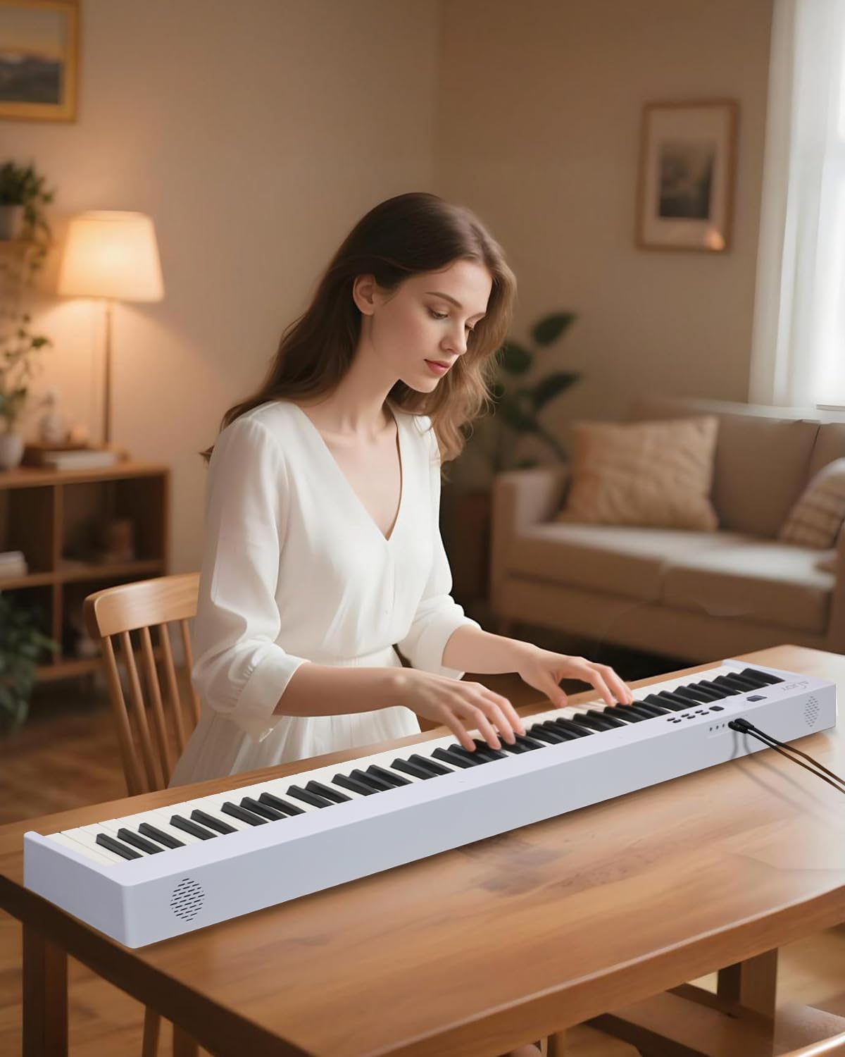 AiJoy 88-Key Piano Keyboard with Semi-Weighted Keys Portable Folding Piano, 128 Tones, Speakers, USB-MIDI, Carry-Bag, Sustain Pedal, Stand Electric Keyboard Piano for Beginners, White
