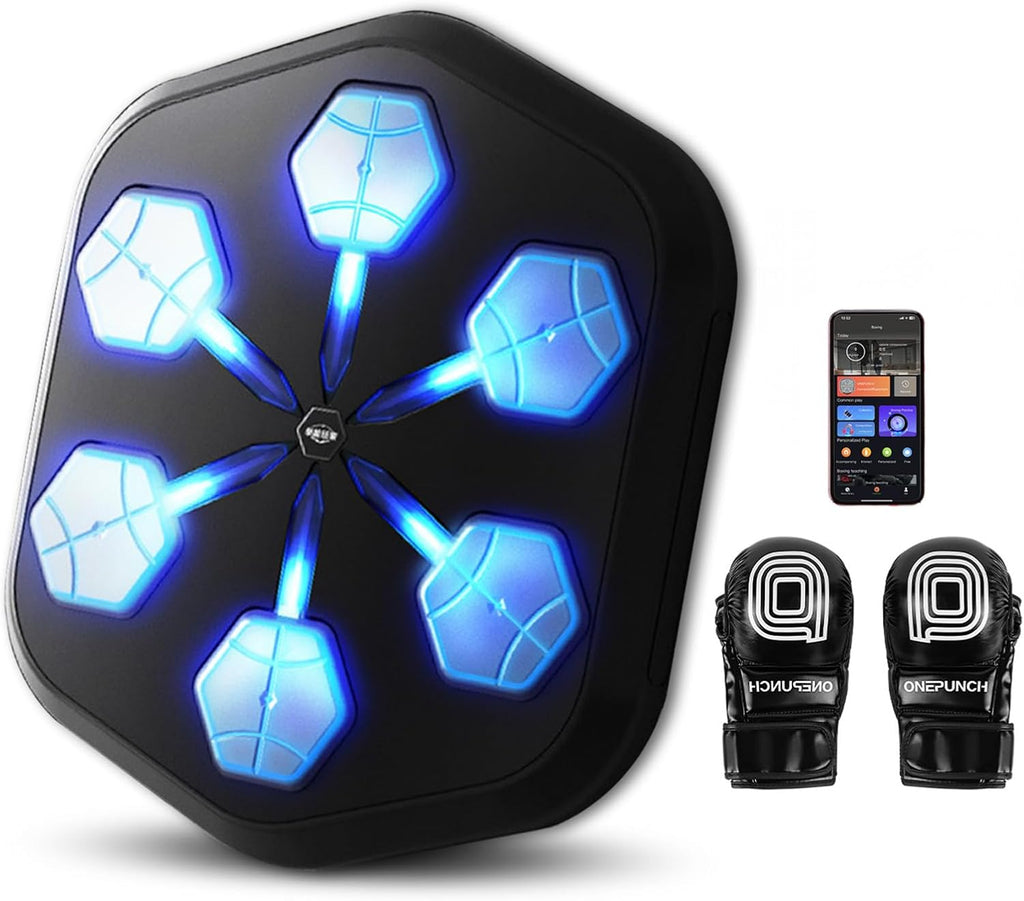 ONEPUNCH V3 Music Boxing Machine, LED Music Punch Trainer with Magic Boxing App, Sleek Black Design for Home Gym, Customizable Light Effects, Stress Relief Indoor Workout, Black