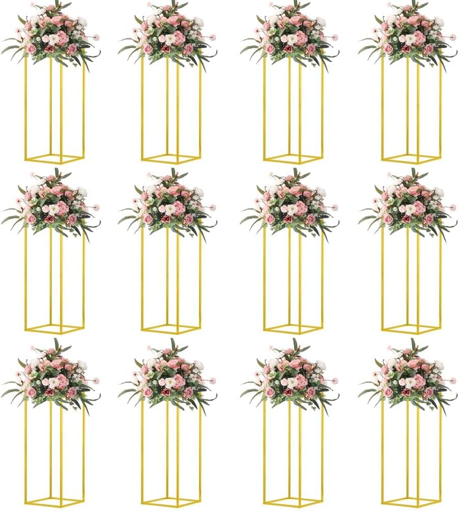 23.6inch 12 pcs Column Vases Gold Centerpieces for Table Metal Flower Stand Wedding Centerpieces Party