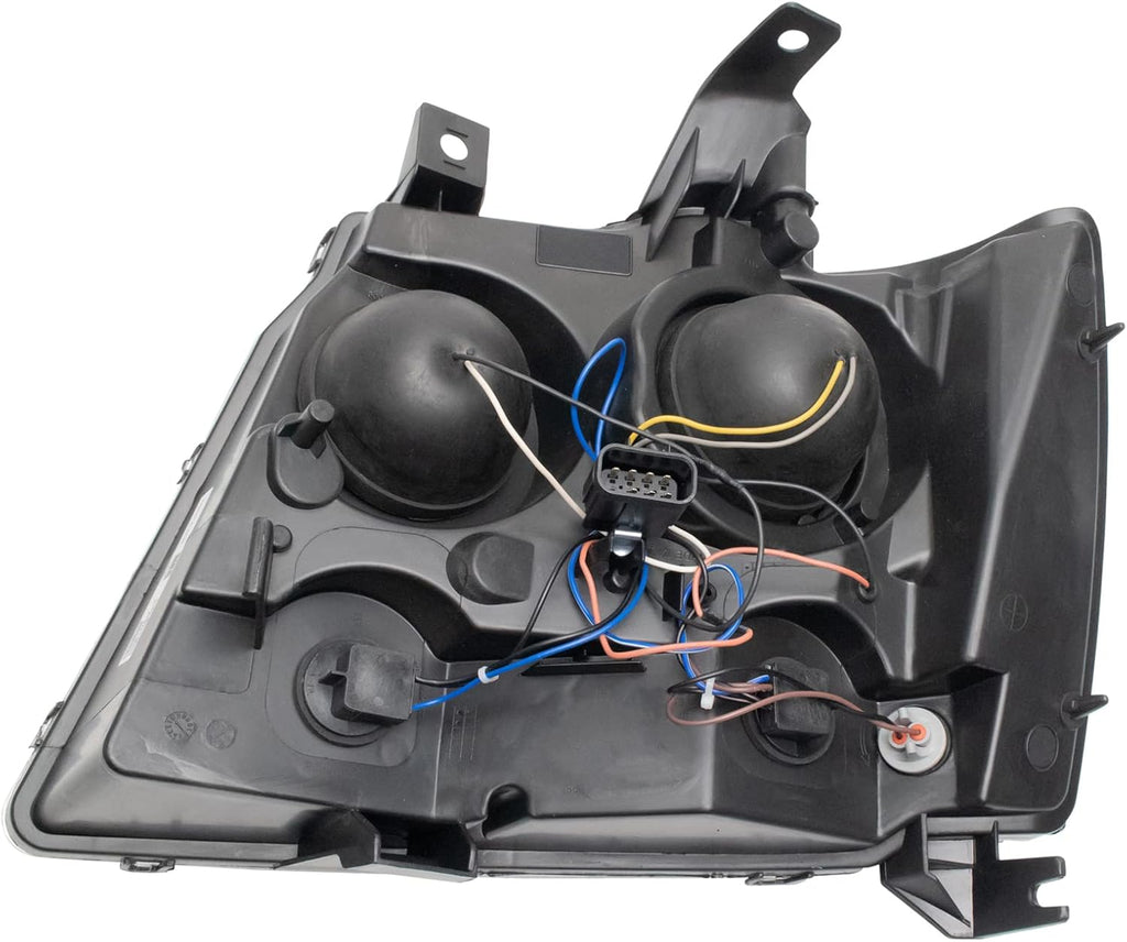 TRQ Performance Driver and Passenger Side Headlight Assembly Set Black Housing Projector Clear Lens Compatible with 07-13 Chevrolet Avalanche 07-13 Chevrolet Suburban 2500 07-14 Tahoe