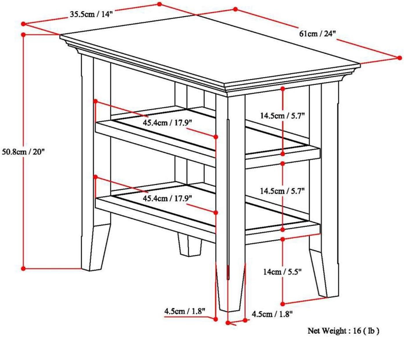 SIMPLIHOME Acadian Narrow Side Table - 14 inch Wide Solid Wood Rectangular End Table with 2 Open Shelves in Farmhouse Brown, Transitional Lamp Stand or Nightstand for Living Room or Bedroom